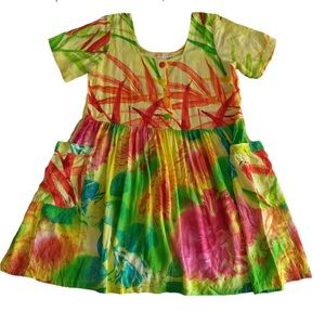Jams World Vintage Hattie yellow, orange and green Button Front dress pockets